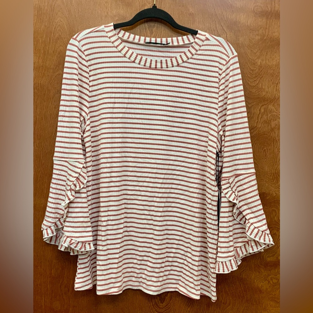 Doe & Rae striped long ruffled bell sleeves red & white size large